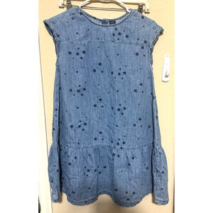 Gap Kids Denim shirt Dress stars print sz XL 12 blue tiered ruffled